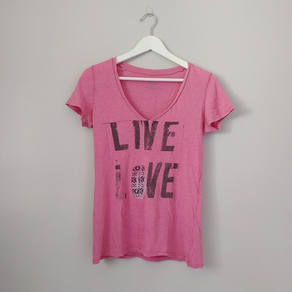 Aerie Graphic Tee V-neck T-Shirt Live Love Size Medium Pink - Picture 2 of 12